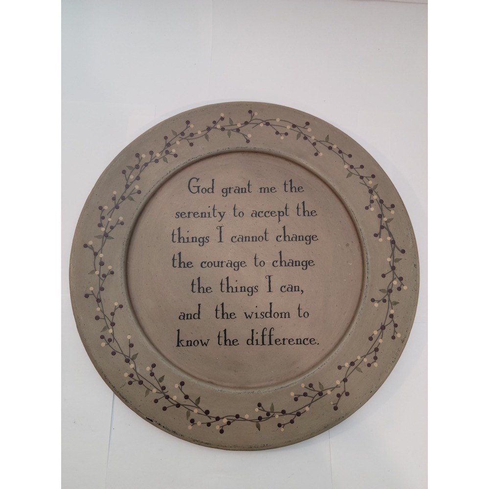 Audrey's Serenity Prayer Decorative Plate AA Tan Primitive Vine Berry 13in